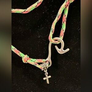 Neon Green & Coral Rope Necklace with Silver Hook Accent